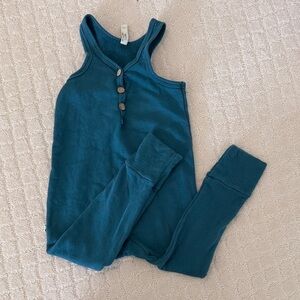 Kids tank Romper in peacock (teal) with Buttons